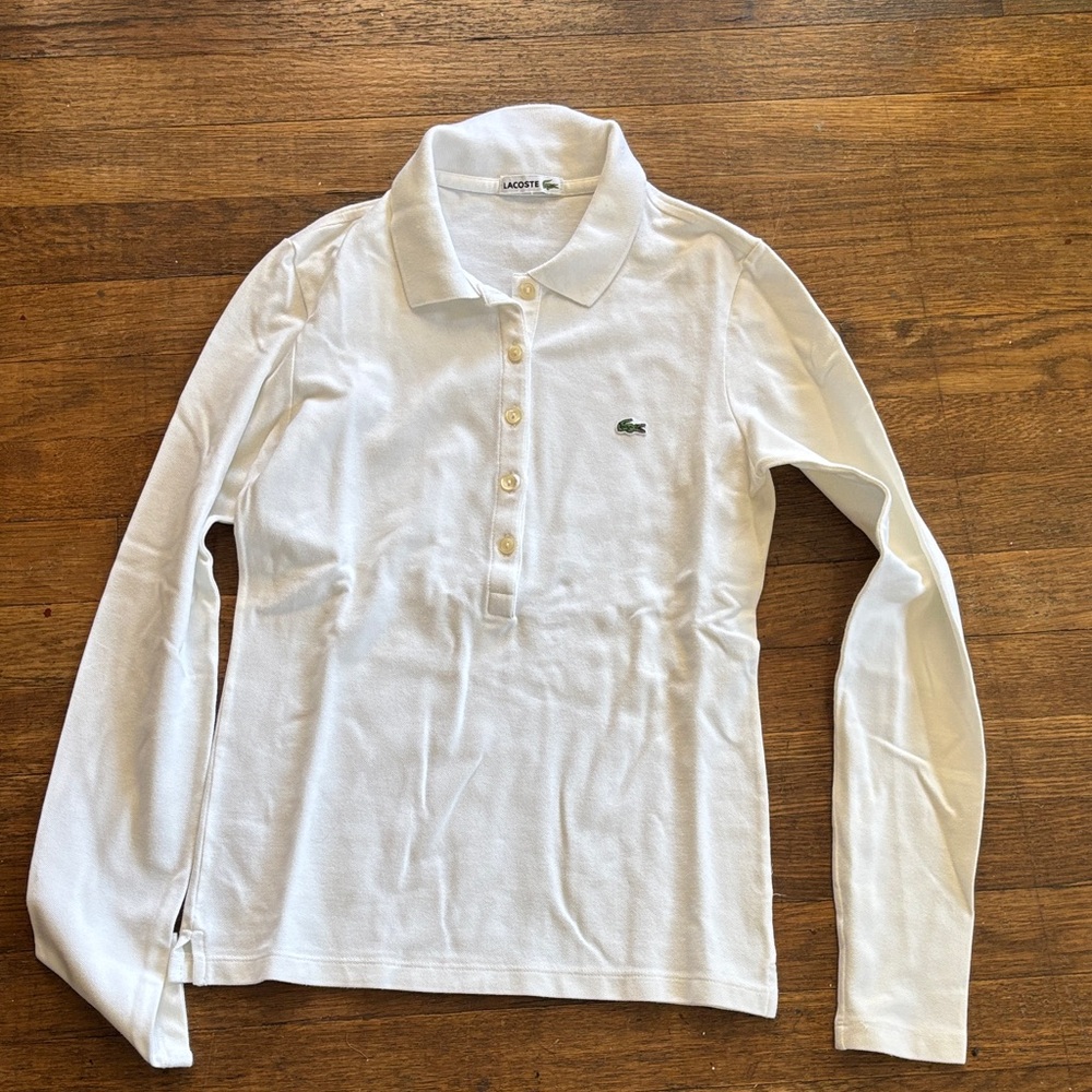 Lacoste White Button-Up Polo Shirt